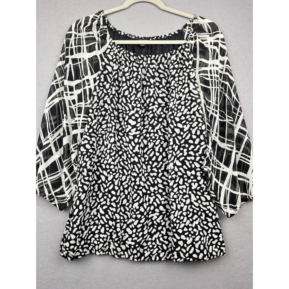 Ann Taylor Blouse Womens L Mixed Print Sheer Sleeve Top
